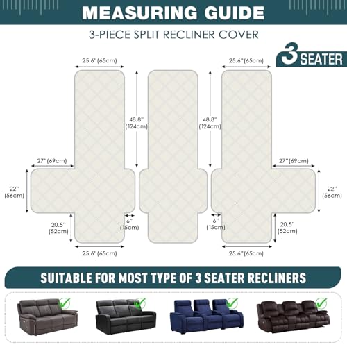 Image of TAOCOCO 100% Waterproof Recliner Sofa Cover, Non Slip Split Couch Covers for Reclining Couches with Straps, Washable Reclining Sofa Cover Furniture Protector for Kids Pets(3 Seater, Peacock Blue)