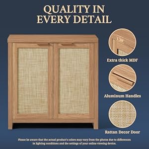 Hampstead storage sideboard cabinet with rattan doors and adjustable shelves buffet kitchen cabinet cupboard console for living room set of 2  urban country home decor