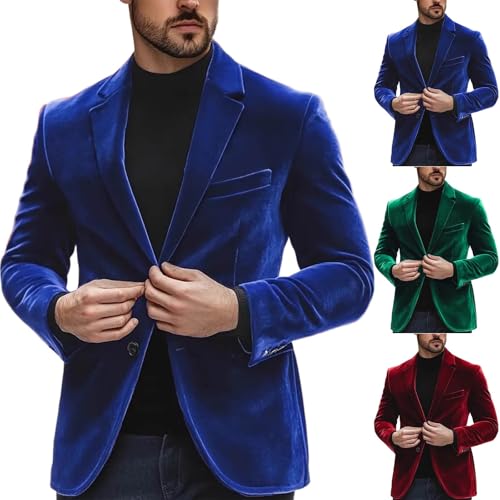 Trendy Velvet Blazer for Men Slim Fit Two Button Sport Coat Lapel Collar Tuxedo Jacket for Prom Wedding Party Dinner