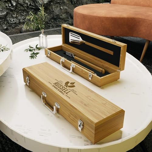Set de Parrilla Personalizado The Flame 3 Utensilios y Caja Bamboo miniatura 6