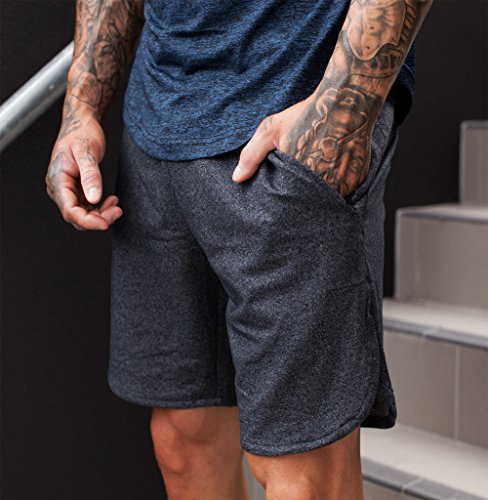 Everworth Men's Gym Workout Shorts Running Short Pants Fitted Training Bodybuilding Jogger With Zipper Pockets 3 Colors (Us Large: (Waist: 33.5"-35.5"), Grey) #TOP2