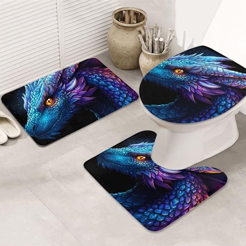 Alfombrilla de baño juego de 3 alfombras moradas de microfibra con funda de inodoro lavable 2