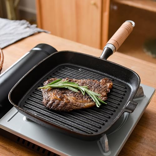 Poêle à steak en fonte de 8,7 pouces avec son manche en bois robuste