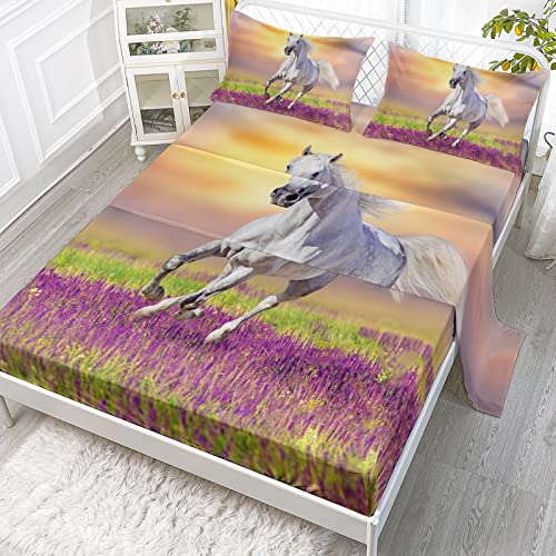 Bailipromise Horse Kids Sheets Twin Size,Running Horse Kids Deep Pocket Bed Sheet Set,Galloping Horse Printed Bedroom Decor Sheet Set Soft And Breathable For Girls/Boys/Kids/Teens #TOP1