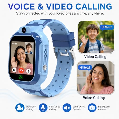 Image of Smart Watch for Kids with GPS Tracking 2-Way Video & Voice Calling Geofencing and 4G SIM Compatible SOS Emergency Alerts Games HD Touch Screen Boys /Girls (Blue)