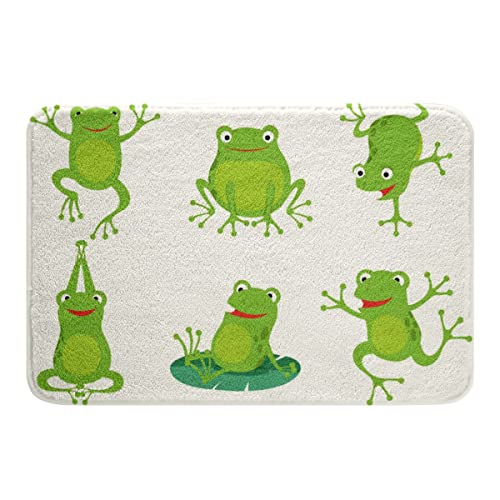 Feelyou Frog Bath Rugs for Bathroom Non Slip Absorbent Bathroom Rugs Cute Cartoon Frogs Bath Mats Green Area Rug Carpet for Kitchen Bedroom Living Room