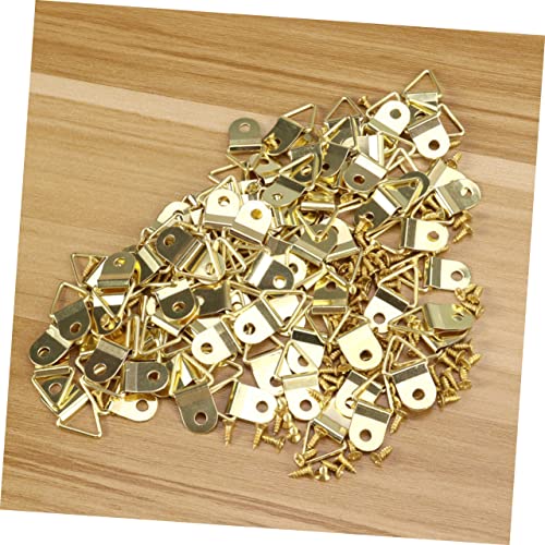 Image of 50pcs D- Triangle Hooks for Hanging Picture, D-Rings Picture Hangers Single Hole Picture Frame Hooks with Screws for Hanging Picture Photo Frames Cross-Stitch (Gold)