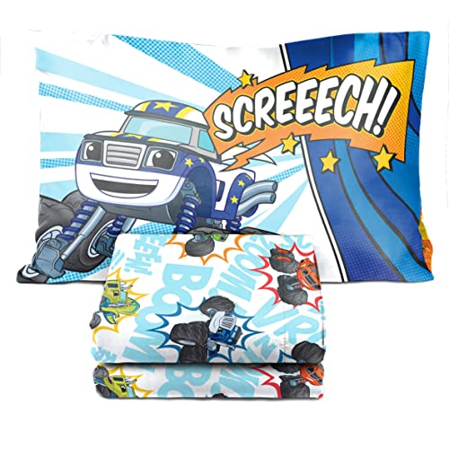 Image of Jay Franco Blaze and the Monster Machines Off to The Races 4 Piece Toddler Size Bed Set - Super Soft Microfiber Bed Set Includes Size Comforter & Sheet Set (Official Blaze Product)