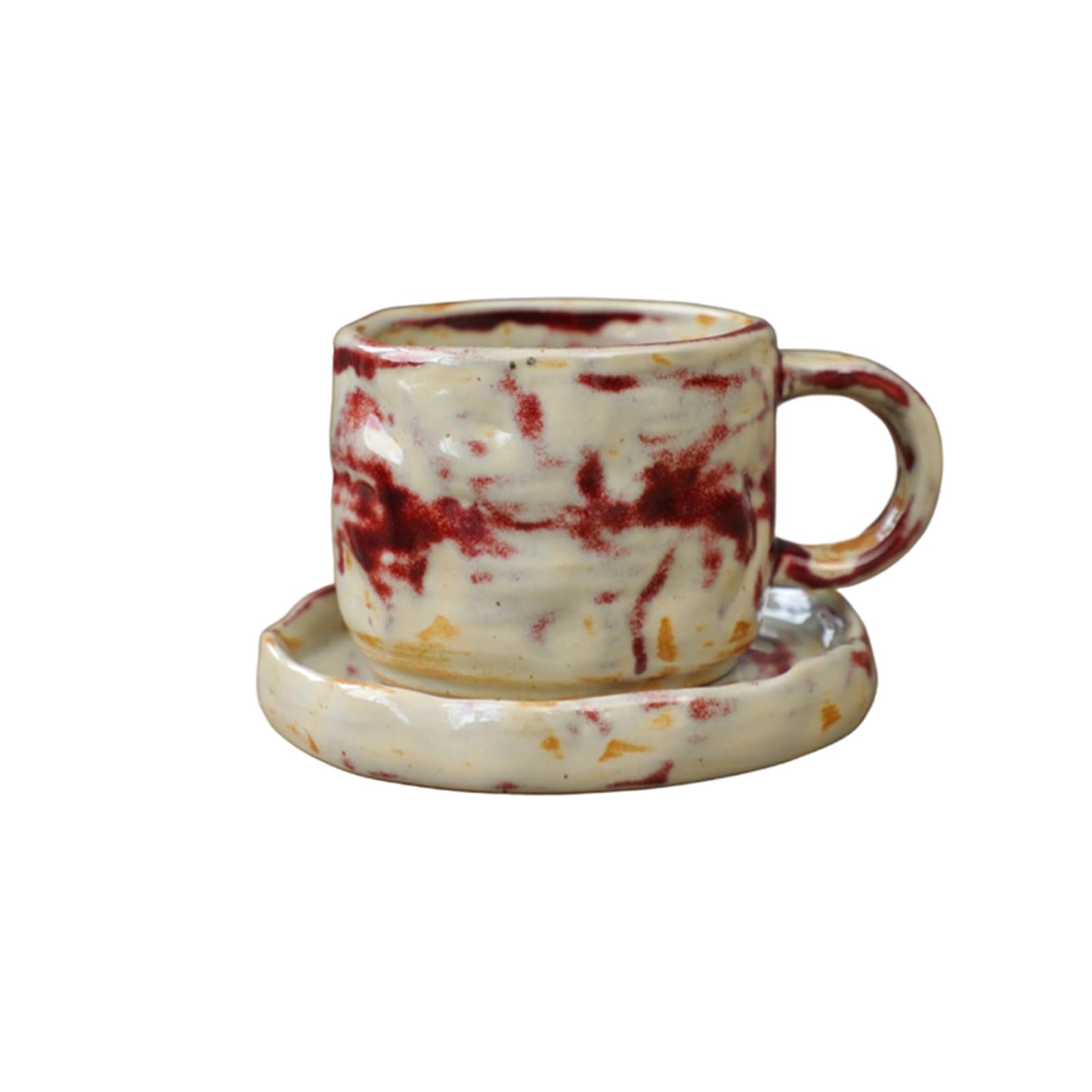Maxtonser Heat Preserving Ceramic Mug Japanese Aesthetic Comfortable Grip Drinking Cup and Saucer Set For Hot Beverages