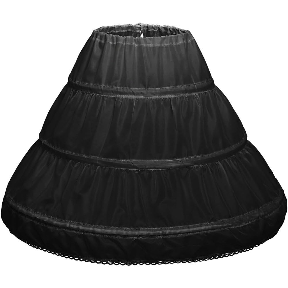 Sanfly Girls Black Petticoat Underskirt, Kids Crinoline Petticoat With 3 Hoops Wedding Bridesmaid Drawstring Under Skirt For Women