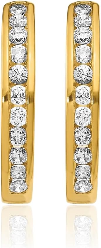 IceCarats 14K Solid Yellow Gold 0.44 carat Diamond Hoop Earrings Round Cut, Natural, Prong Set, Snap Back For Her