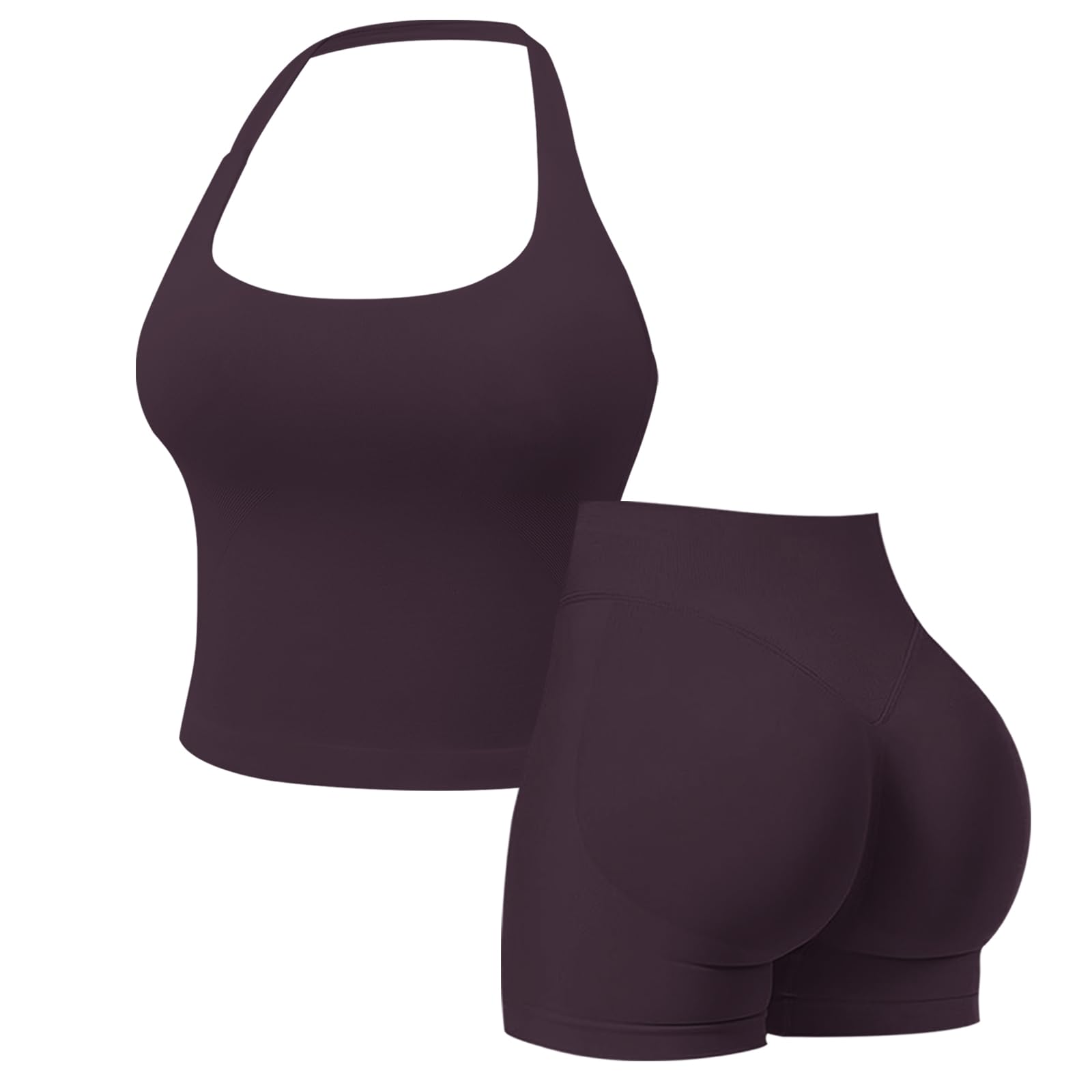 Set da allenamento da donna, 2 pezzi, senza cuciture, con longline e schiena scoperta, crop top, scrunch, culotte, pantaloncini, tuta da yoga