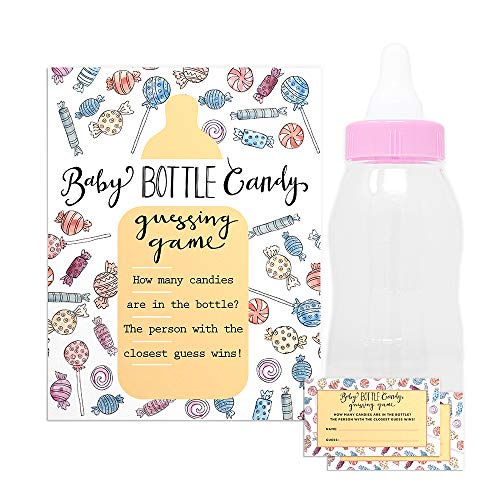 Baby Shower Candy Guessing Game with 30 Cards and 11" Large Baby Bottle