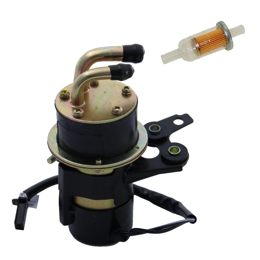 Kraftstoffpumpe Benzinpumpe inkl. Benzinfilter für Yamaha YZF R1 R6 1000 VMX 1200 Vmax FZS 1000 12V abgewinkelt Eingang 10mm Ausgang 8mm