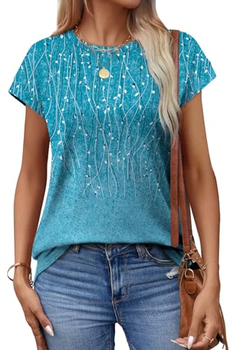 Image of Alaroo Womens Summer Tops Short Sleeve Shirts Crew Neck Cute Trendy Tunic Blouses (S-3XL)