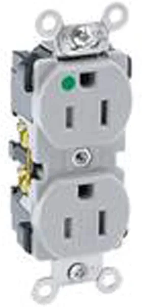 Leviton 15-Amp, 125-Volt, Extra Heavy Duty Hospital Grade, Duplex Receptacle, Straight Blade, Self Grounding, Back and Side Wired, 8200-GY, Gray