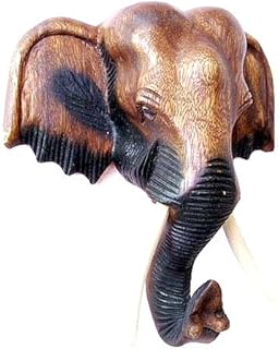 Wood Carving Thai Elephant Head Wall Decor Figurine Made From Thailand