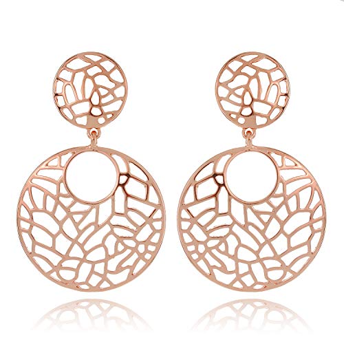 SP SOPHIA COLLECTION Women's Chic Cut Out Filigree Dangle Clip On Earrings in Rose Gold