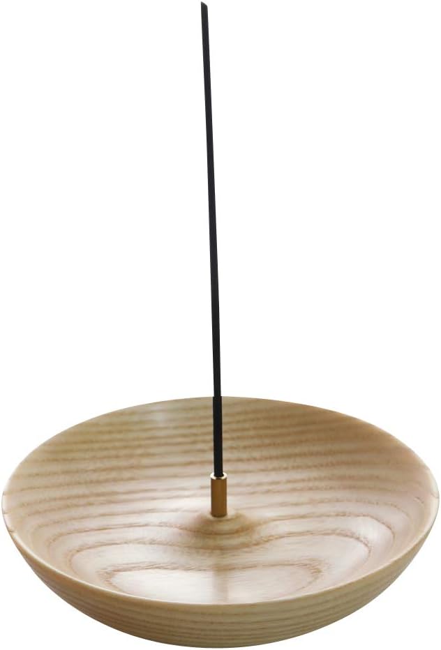 Natural Solid Wood Grain Handmade No Mess Incense Stick Round Bowl Home Decor Holder Burner Ash Catcher Gift for Wedding Party Zen Meditation Spa Aromatherapy (Red Oak)
