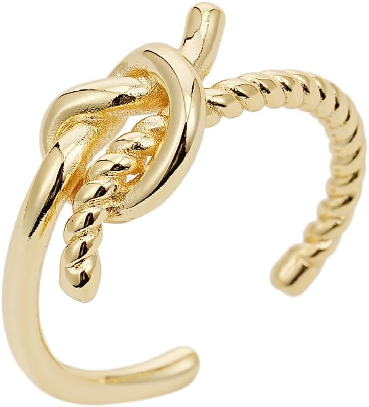 Slyph 14K Gold Plated Adjustable Open Ring for Women, Dainty Knot/Bar/Star/Twist/Sun Stackable Rings Band Statement Jewelry, Minimalist Open Finger Eternity Ring Jewelry Gift