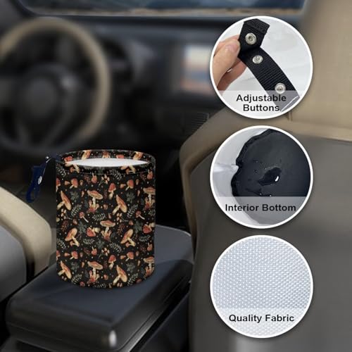 Image of Mushroom Print Car Trash Can - Cute Portable Collapsible Back Seat, Front Seat, Floor, or Hanging Headrest Waste Basket Car Accessories Interior