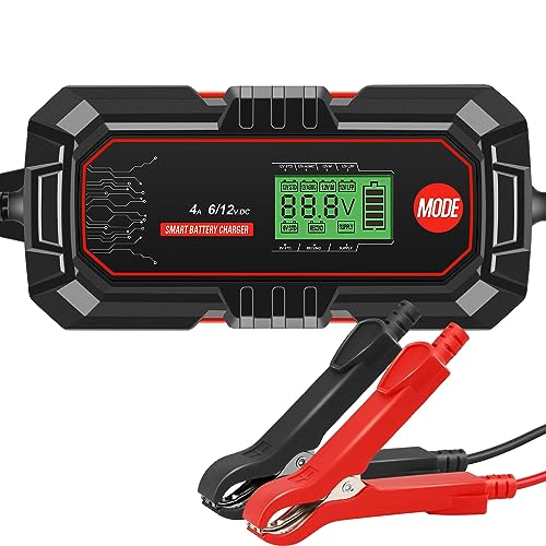 4A Autobatterie Ladegerät, 6V/12V Vollautomatisches KFZ Batterieladegerät, Batteriepfleger Mit Rekonditionierungsmodus Und AGM-Option für Auto Motorrad Boot Batterien