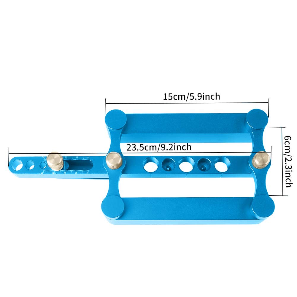 Kit Guida per Trapano Autocentrante, Posizionatore per Legno in Lega di Alluminio 6/8/10mm con 9 Boccole in Acciaio per Foratura Mobili