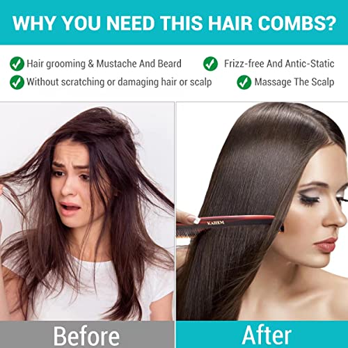 Kahem Hair Combs For Men And Women, Fine And Wide Tooth Dressing Comb, Beard And Mustache Comb, Professional Hair Cutting Combs, Goody Combs For Men,7.48 Inch #TOP3