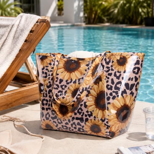 Image of KALIDI PVC Tote Bag Women Large Kraft Paper Travel Beach Bag Jelly Purses | Plastic Waterproof Oversize Shoulder Handbags Totebag for Casual Shopping Errands Everyday Daily Vacation Work Weekend