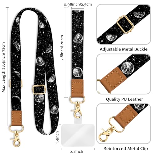 Image of Piefly Cell Phone Lanyard Crossbody Wrist Strap Adjustable for Women Moon | Travel Daily Cruise, Around the Neck, Hands-free, Universal, Fit Keys ID badge, Accessories, Compatible with Most Smartphones