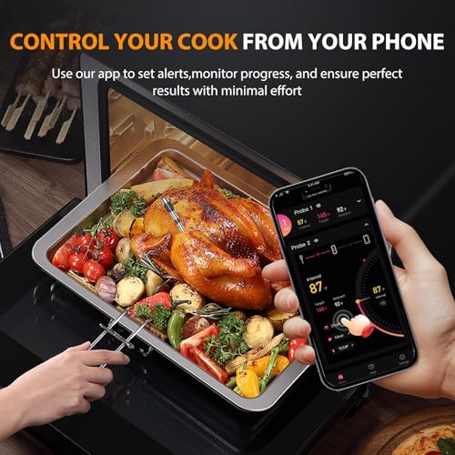 Image of AI Smart Wireless Meat Thermometer, 10X Enhanced Signal and Stability, with 2 Probes High-Accuracy Sensors, Standalone Display Base, Instant Read LCD & App Control for Kitchen,BBQ,Oven,Grill,Air Fryer