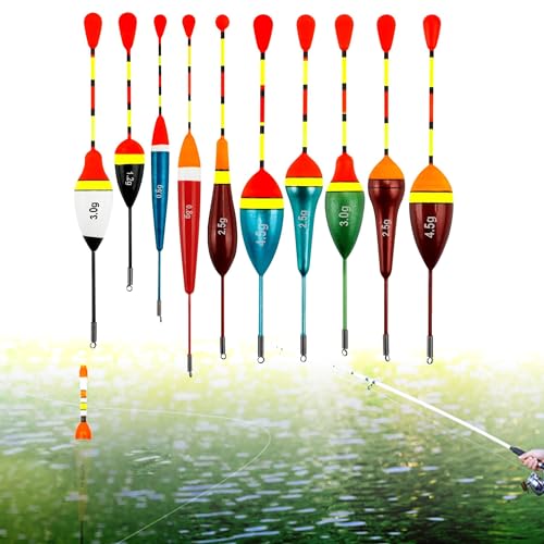 Hezhou 10 Stücke Angelposen Set Schwimmer Posen Angeln Set Fertigangel Set Fertigangelset 3 Verschiedene Angelsets komplett montiert Posenset Nachtangeln für unterschiedlich große Fischarten (2#)