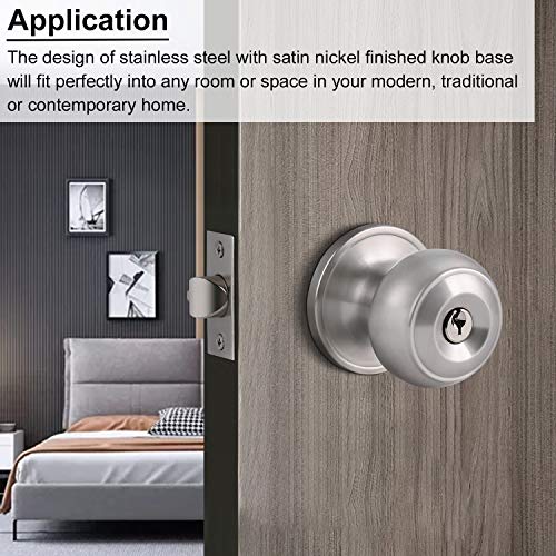 Knobonly 2 Pack Stainless Steel Flat Ball Door Knob Brushed Nickel Finish (Key Alike Entry Door Handles) #TOP3