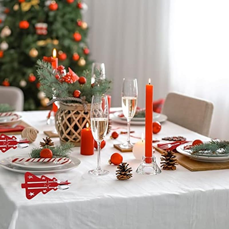 Miniatura 7 de mdgfge Soporte para cubiertos de Navidad, con bolsillos, para árbol de Navidad, cena, cuchillo, tenedor, para el hogar, fiestas, lugares, mesa,