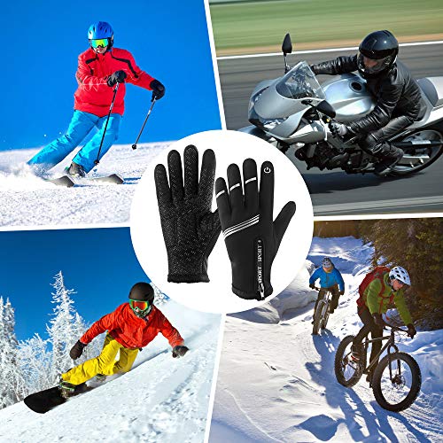 Andoer Luvas de ciclismo com tela sensível ao toque quente de inverno à prova de vento Luvas de espo
