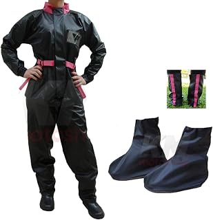 Kit Capa De Chuva Motoqueiro Feminina Pvc Pantaneiro M + Polaina PVC meia sola preta com rosa