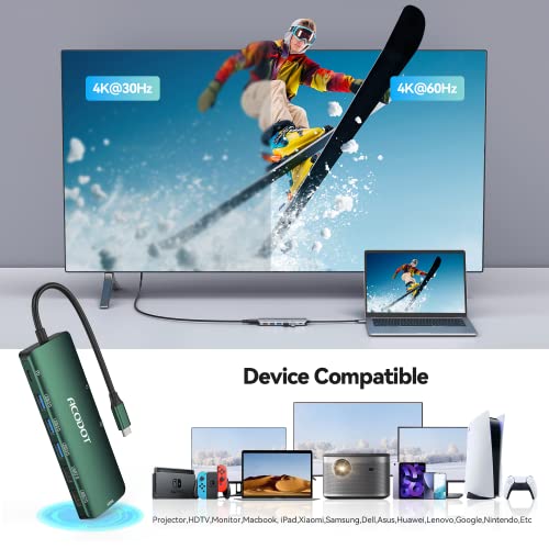 Image of USB C Hub, Acodot 9 in 1 USB C to 4K@60HZ HDMI Multiport Adapter, 3 USB 3.0 Ports, SD /TF Card Reader, 100W PD, USB C Hub Multiport Adapter Desigend for MacBook Pro Air HP XPS etc, Green