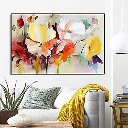Fleurs peinture impression d'art sur toile moderne grand format 60x80 cm