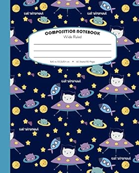 Paperback Composition Notebook Wide Ruled: School Exercise Book For Students | 120 Lined Pages | Cat-stronaut - Blue (Cats In Outer Space Journal Series) Book