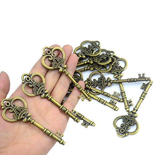 Juego de 20 llaves de bronce Aokbean grandes para solucionar detalles de decoraci&oacute;n vintage 3