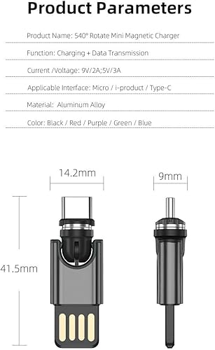 BoxWave Cable Compatible with GameSir T3 - MagnetoSync Mini Adapter, Magnet Charging Cable USB Type-C Micro USB - Jet Black