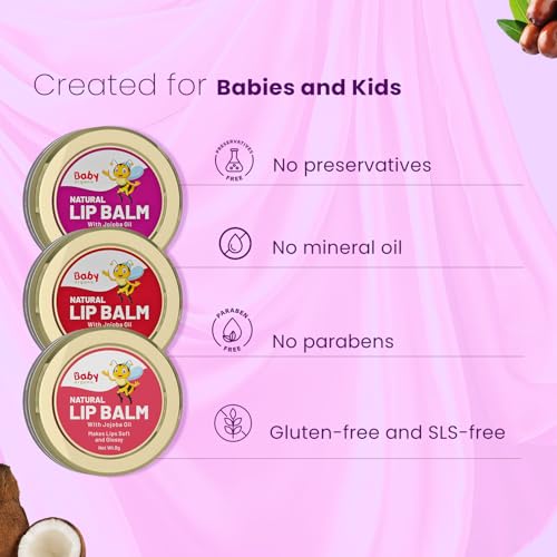 Image of BabyOrgano Rose & Pomegranate Lip Balm for Kids | 0+ Years | Natural Moisturizing Lip Care Mask | Desi Cow Ghee & Kokum Butter | Dry, Chapped & Lighten Lips | Chemical & Paraben Free | 8gm (Pack of 1)