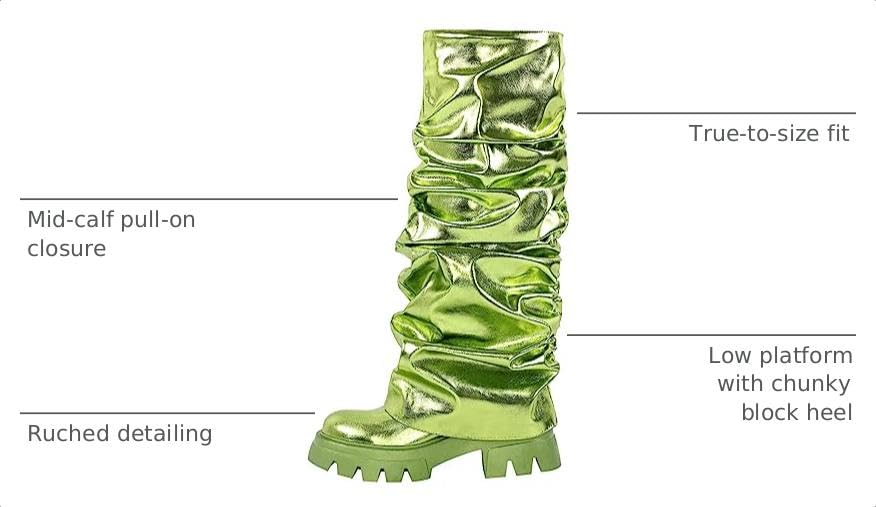 Image of LISHAN Women's Platform Heel Metallic Fold Over Pull on Shark Ruched Boots