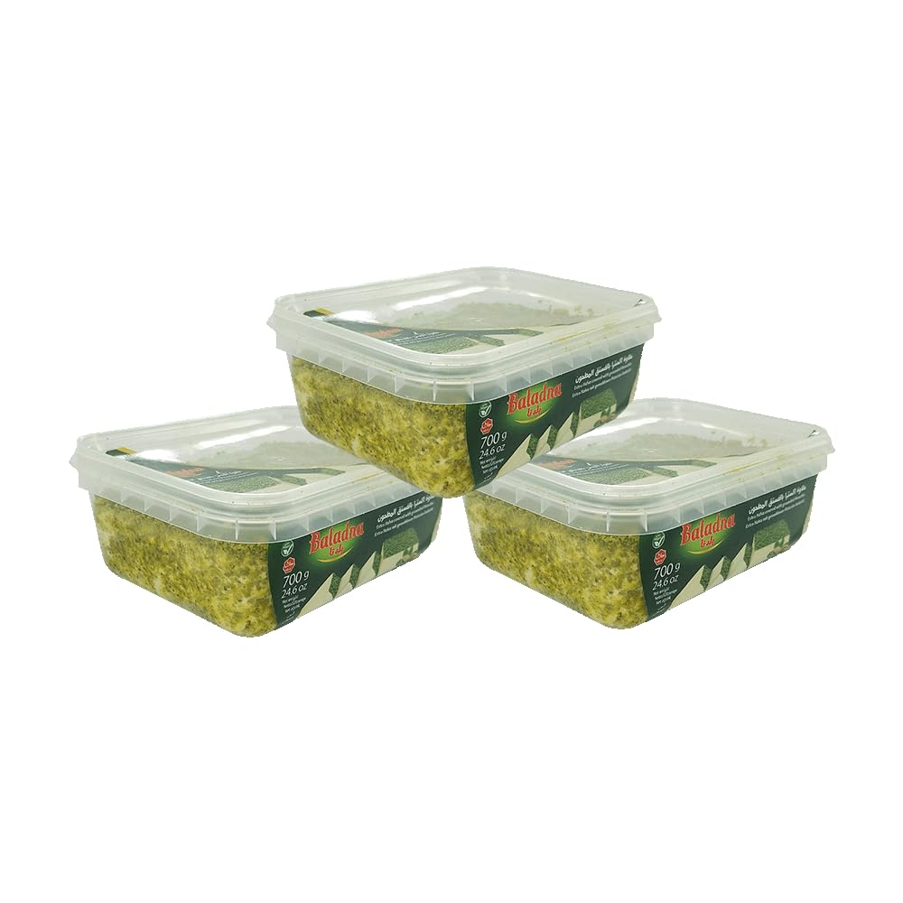 Baladna Halva mit gemahlenen Pistazien 700 g x 3 Pcs | Süße Sesamspezialität | Ideal als Dessert oder Snack | Orientalische Spezialität | Vegetarisch | Halal