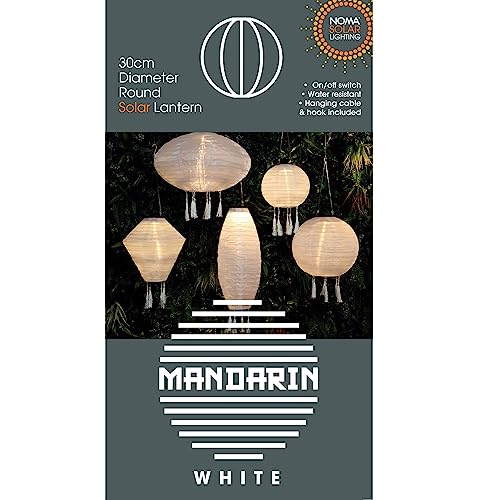 NOMA White Solar Mandarin Lantern, Round with Tassels, 30 cm