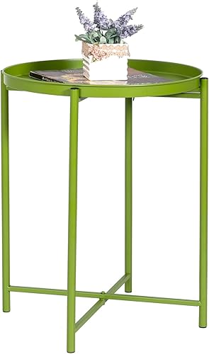 Miniatura 11 de Adeco Mesa auxiliar redonda decorativa de metal moderna de 27 pulgadas de alto, mesa auxiliar auxiliar de noche, mesita de noche dorada para Tambor