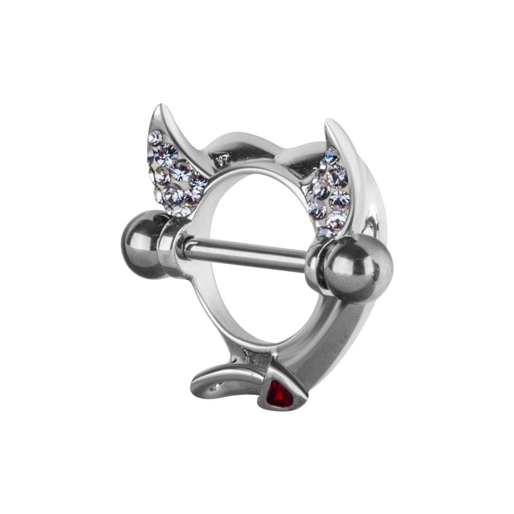 karisma Titan G23 Hochwertige Silber 925 Brustpiercing Herz-Teufel mit Kristall Elements Farbwahl