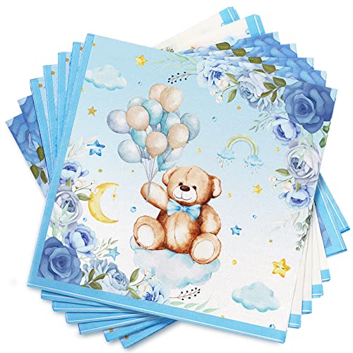 100 Pcs Bear Baby Shower Party Napkins Bear Baby Cocktail Napkins Disposable Paper Napkins Guest Dinner Hand Napkin For Boy Girl Gender Reveal Birthday Bear Theme Party Supplies, 6.5 X 6.5 Inch #TOP1