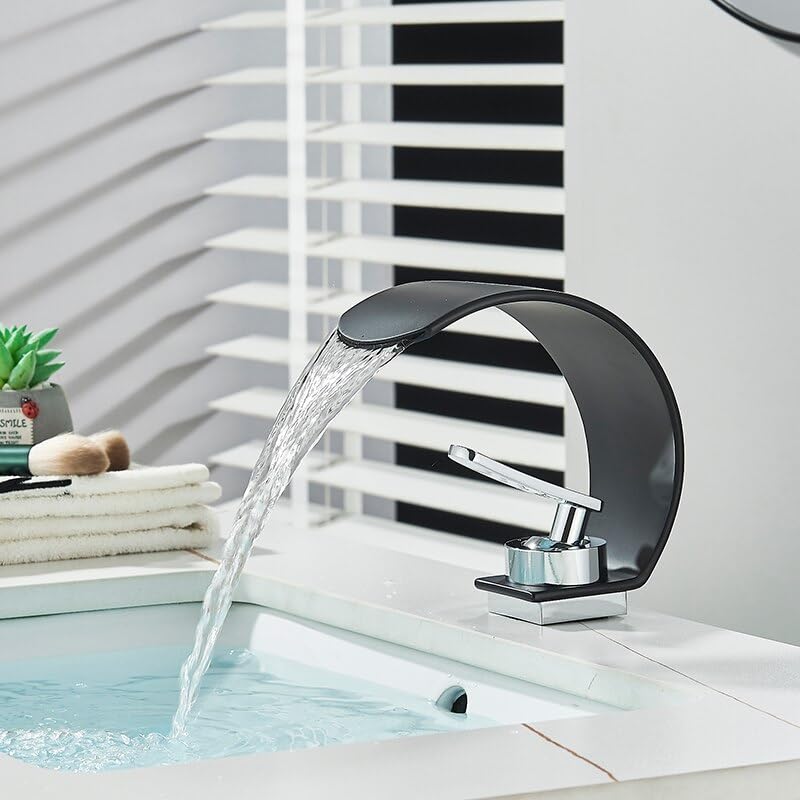Robinet cascade de salle de bain noir mat mitigeur eau chaude froide JCAKES