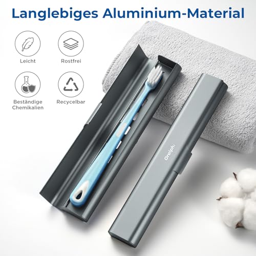 Oralphi Alu-Zahnbürstenetui, Tragbares Reiseetui aus Aluminium für Handzahnbürsten – Leicht, Hygienisch & Langlebig, Ideal für Reisen, Camping, Business & Badezimmer-Blaugrau 2